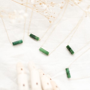 Jade Gemstone Dainty Bar Necklace - 14k Gold Necklace Minimalist Pendant - Green Jade Pendant Necklace - Gift for Mom, Sister, Friend