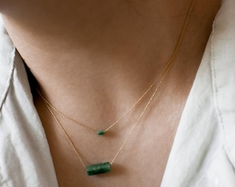 Dainty Genuine Green Jade Bar Necklace: 14k Gold Filled, Sterling Silver Pendant for Women