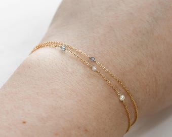 Dainty Birthstone Bracelet - Multiple Family Birthstone Bracelet - 14k Gold, Sterling - Minimalist Gemstone Chain Bracelet - Gift for Women