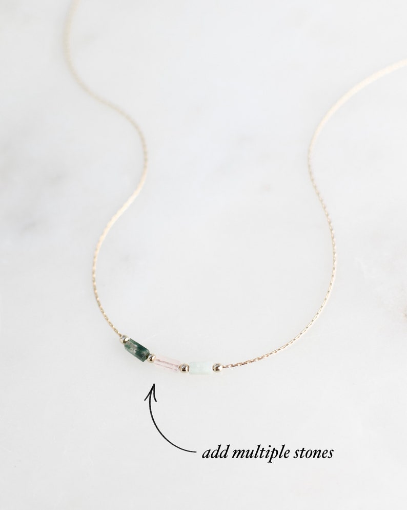 Mini Gemstone Bar Necklace Everyday Layering Tiny Gem Necklace Jade, Citrine, Moss Agate, Aventurine, Amazonite, Sodalite Necklaces image 5