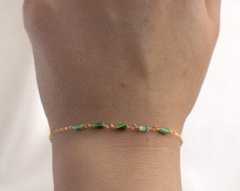 Dainty Green Jade Bracelet: 14k Gold or Sterling Silver Beaded Gemstone Chain