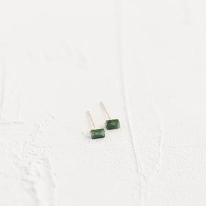 Mini Jade Bar Stud Earrings 14k Gold Jade Posts Gemstone Bar Earrings Gold Filled, Sterling Minimalist Earring image 3