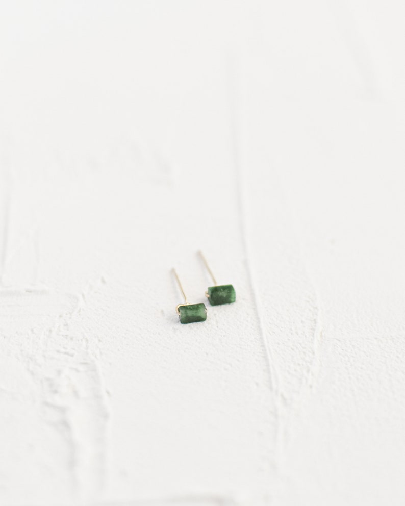 Mini Jade Bar Stud Earrings 14k Gold Jade Posts Gemstone Bar Earrings Gold Filled, Sterling Minimalist Earring image 3