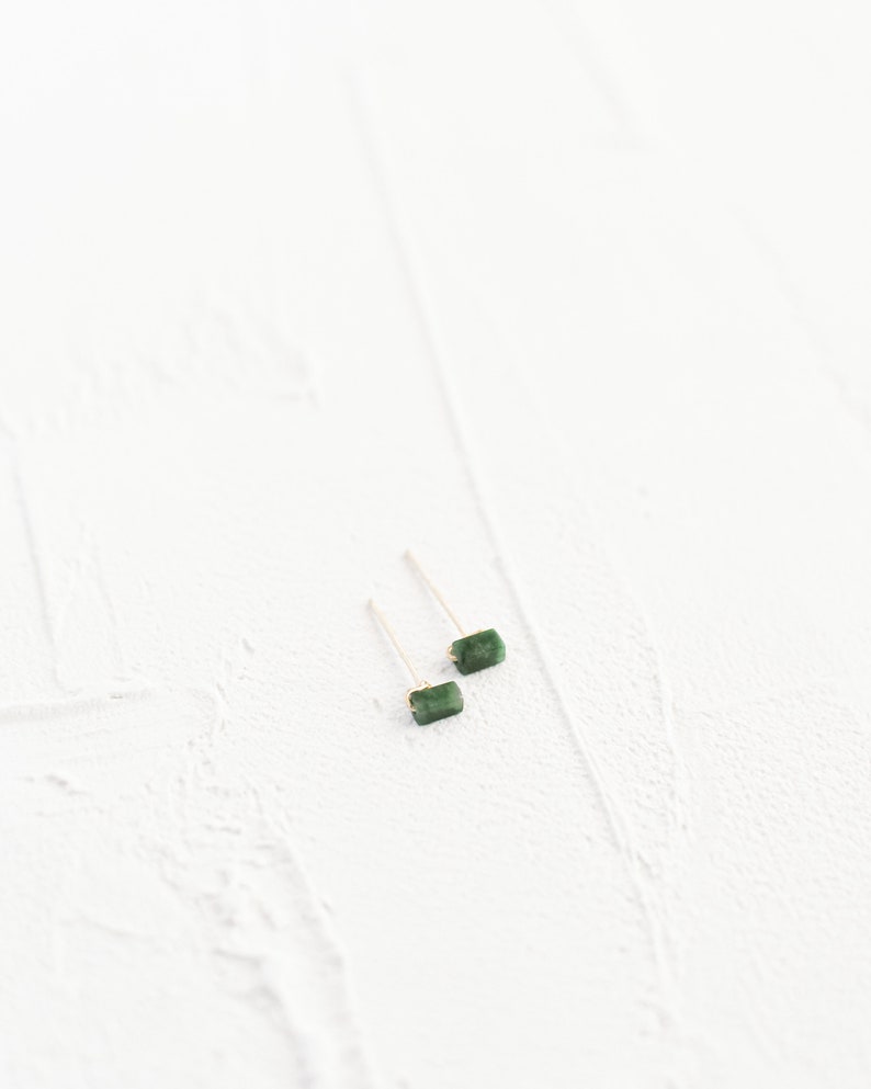 Mini Jade Bar Stud Earrings 14k Gold Jade Posts Gemstone Bar Earrings Gold Filled, Sterling Minimalist Earring image 4