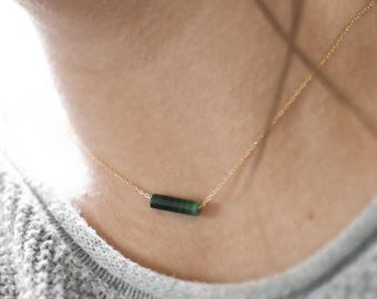 Dainty Genuine Malachite Pendant Necklace: 14k Gold or Sterling Silver Minimalist Necklace for Women