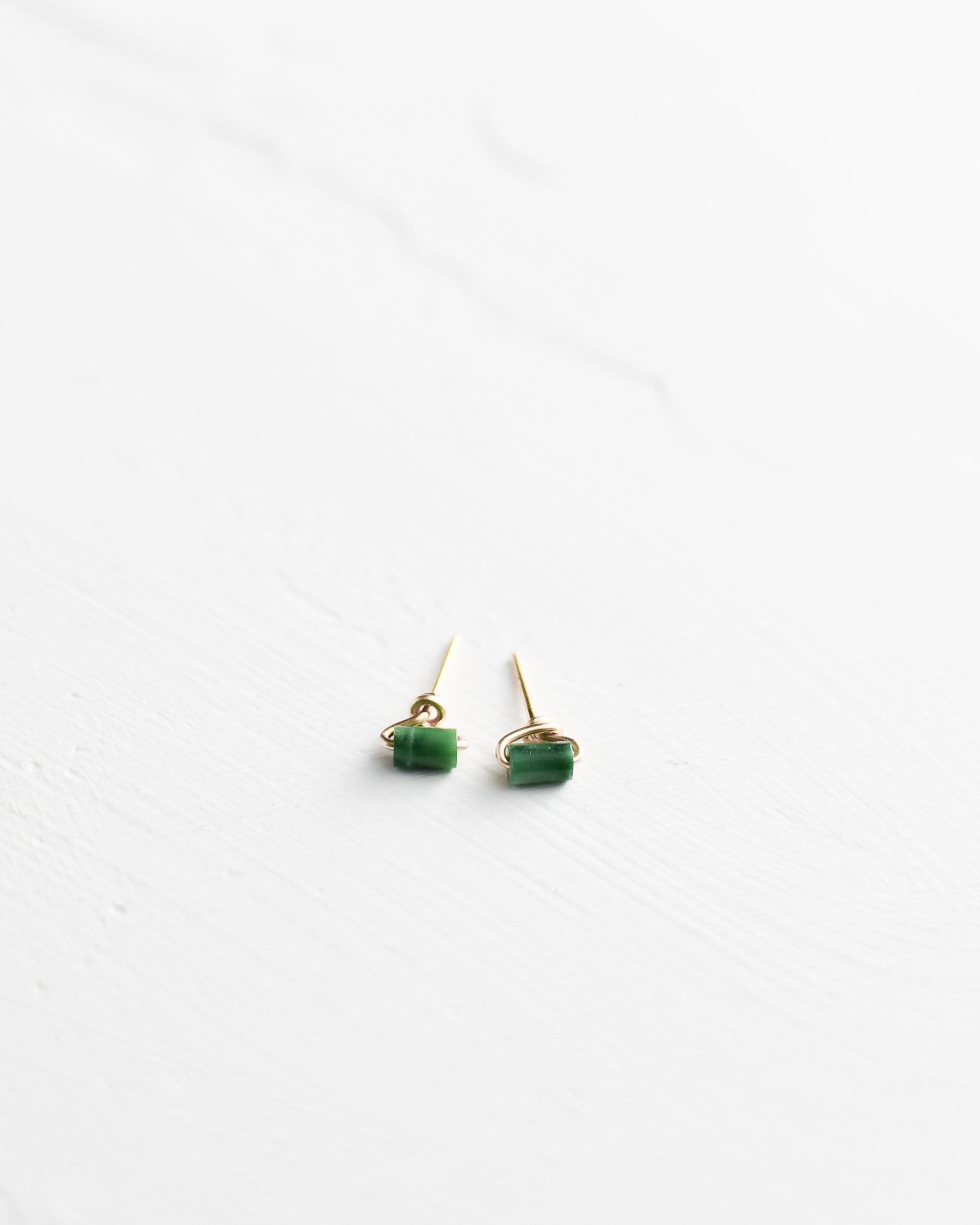 Tiny Jade Stud Earrings Gold or Silver Genuine Jade Studs Etsy