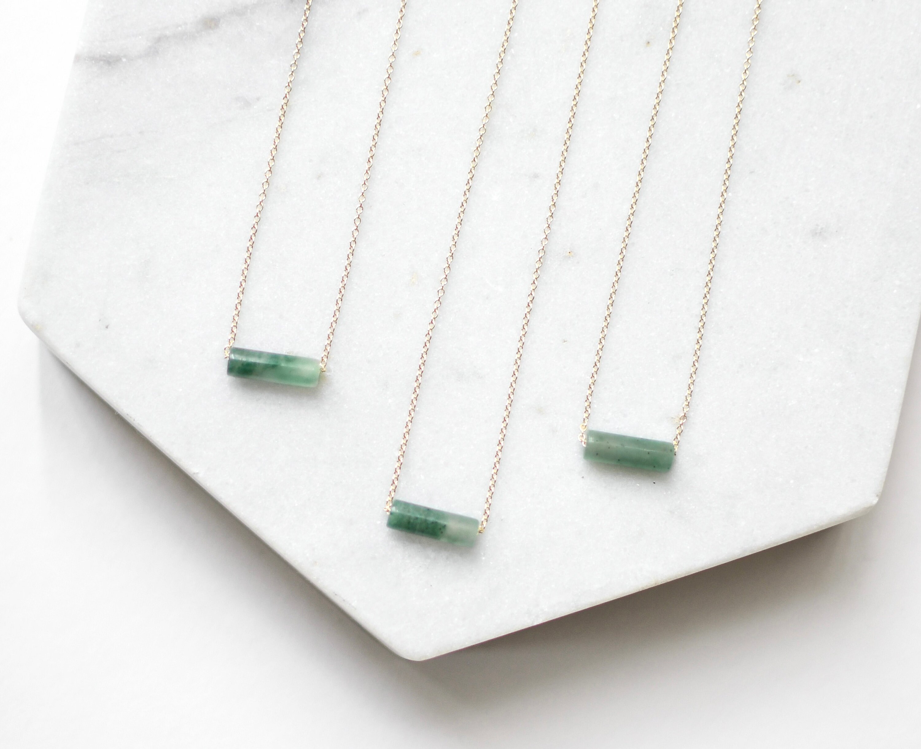 Jade Gemstone Bar Necklace - 14k Gold Dainty Choker Necklace - Green …