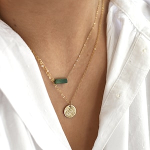 Dainty Gemstone Bar Necklace 14k Gold, Sterling Necklace Minimalist Stone Pendant Jade, Green Moss, Sodalite Necklace for Women image 4