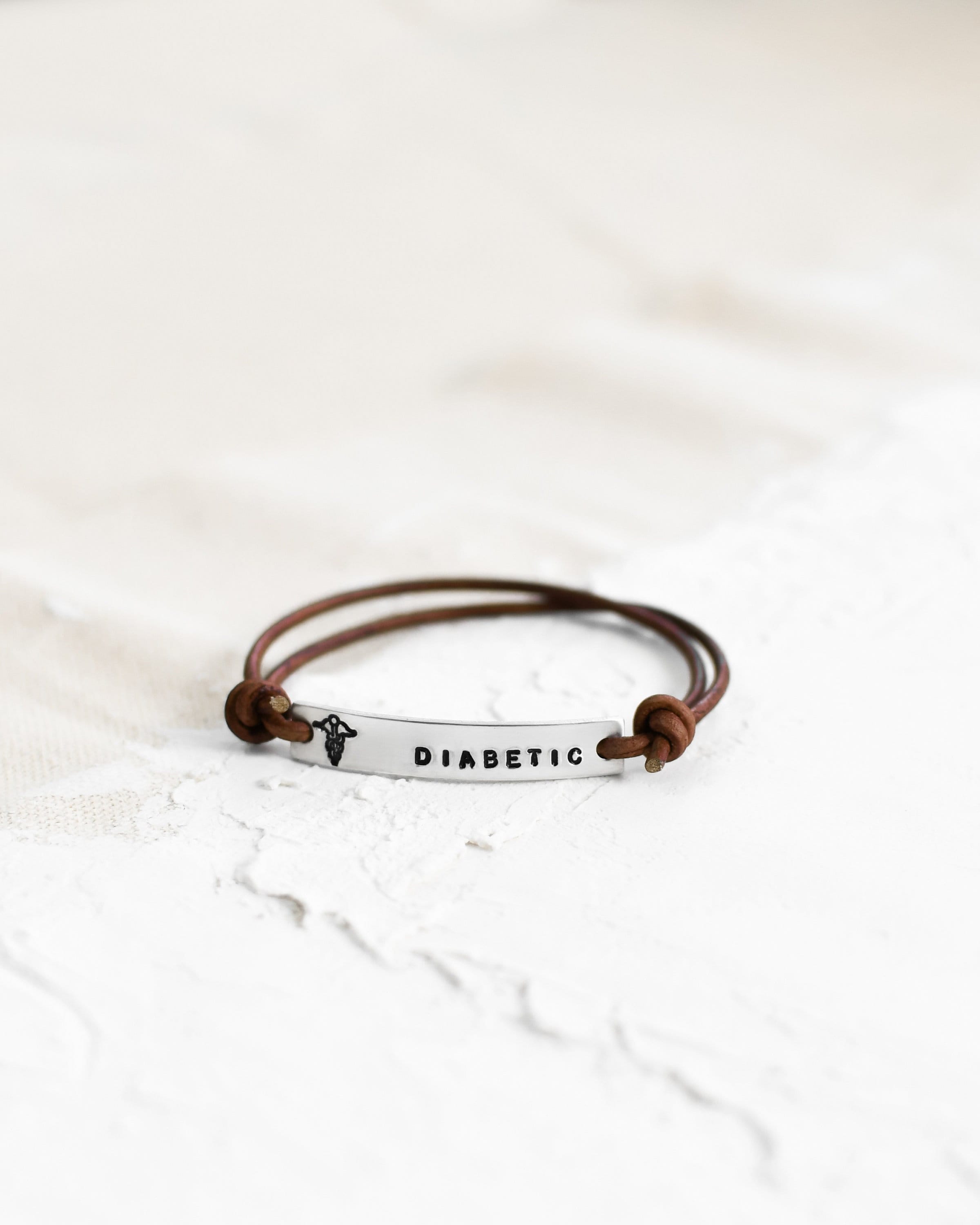 MEDICAL ID ALERT diabetes leather bracelet - hand stamped leather wrap personalized bracelet