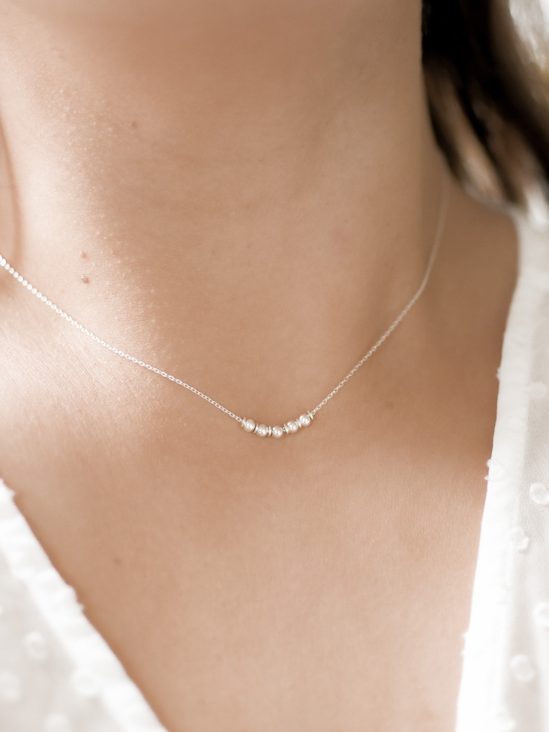 Simple Silver Beaded Necklace Dainty Everyday Necklace Minimalist Chain Necklace Sterling Layered Necklace Gift for Women image 5