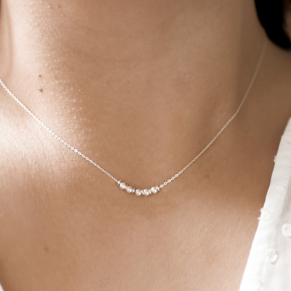 Simple Silver Beaded Necklace • Dainty Everyday Necklace • Minimalist Chain Necklace • Sterling Layered Necklace • Gift for Women