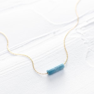 Larimar Gemstone Minimalist Necklace: Dainty Beaded Sterling Silver or Gold Larimar Pendant