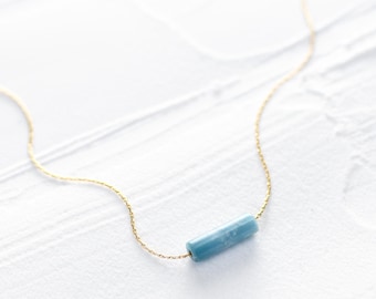Larimar Gemstone Minimalist Necklace: Dainty Beaded Sterling Silver or Gold Larimar Pendant