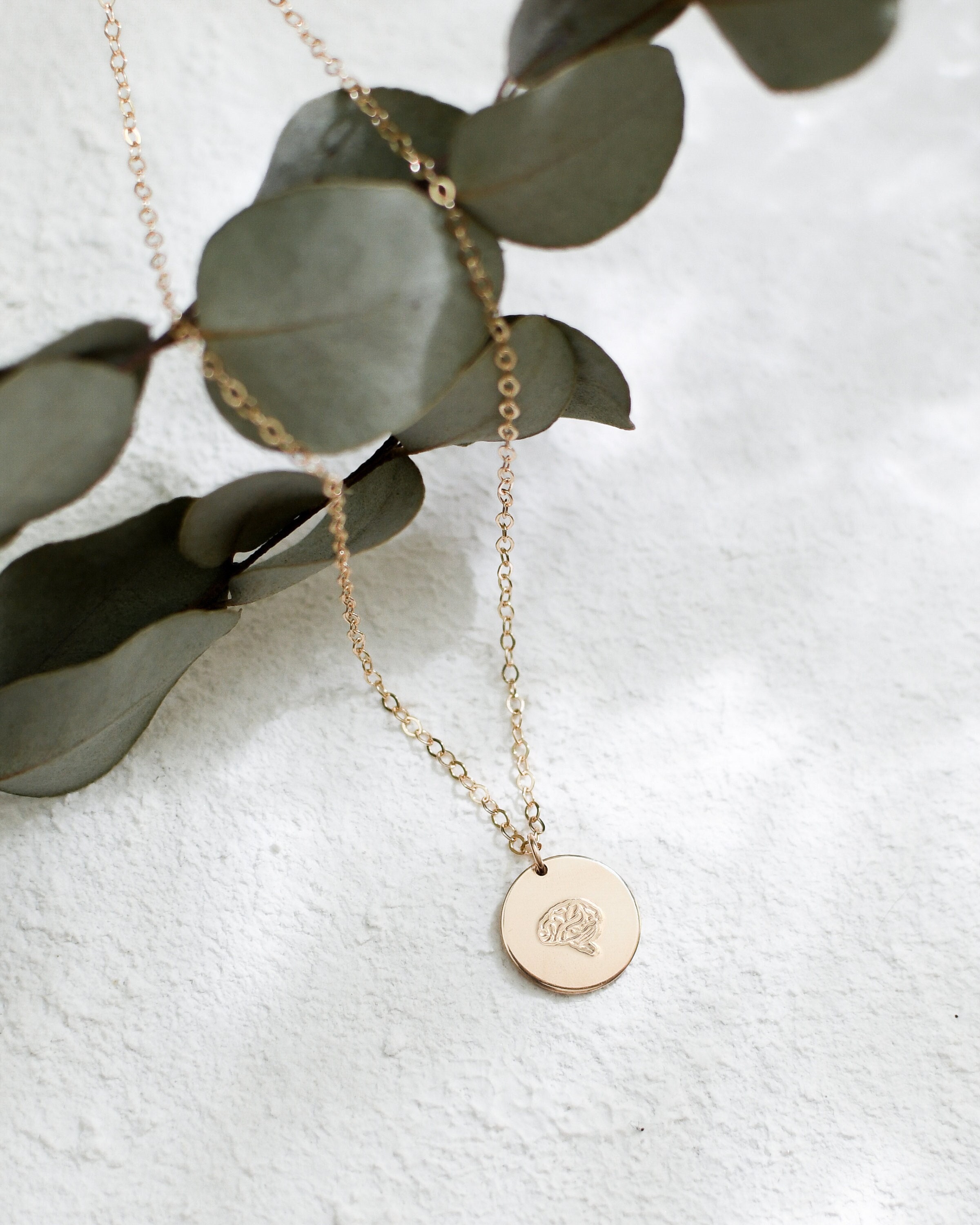 Brain Gold Disc Necklace Necklace for Therapist Gift for - Etsy
