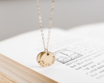 Custom Date Disk Necklace: Personalized Birthday, Anniversary Pendant | 14k Gold Filled or Sterling Silver