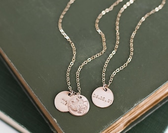 Gold Initial Coin Necklace: Personalized Circle Pendant, 14k Gold Filled or Sterling Silver
