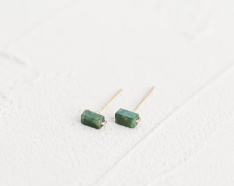 Mini Jade Bar Stud Earrings | 14k Gold Jade Posts | Gemstone Bar Earrings | Gold Filled, Sterling Minimalist Earring