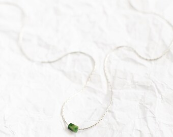 Tiny Jade Beaded Necklace: 14k Gold or Sterling Silver Stacking Minimalist Prosperity Necklaces