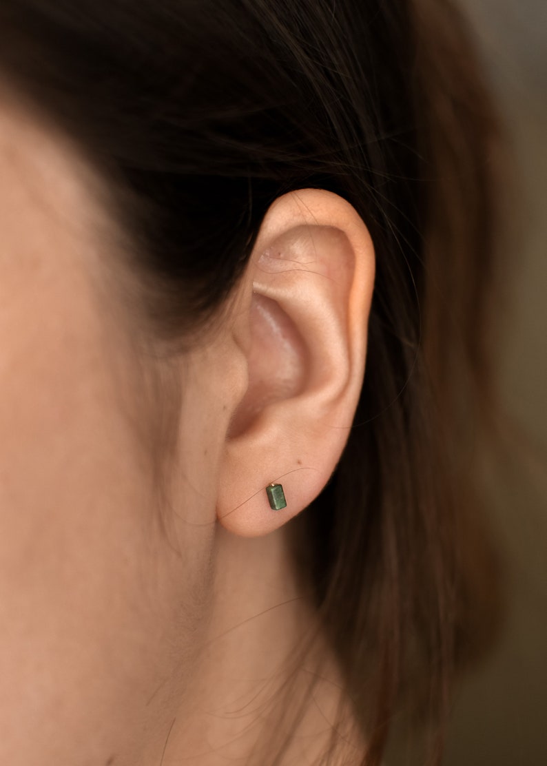Mini Jade Bar Stud Earrings 14k Gold Jade Posts Gemstone Bar Earrings Gold Filled, Sterling Minimalist Earring image 5