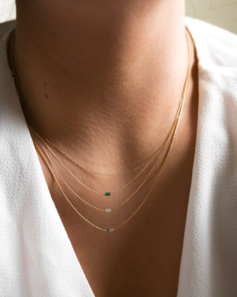 Mini Gemstone Bar Necklace Everyday Layering Tiny Gem Necklace Jade, Citrine, Moss Agate, Aventurine, Amazonite, Sodalite Necklaces image 1