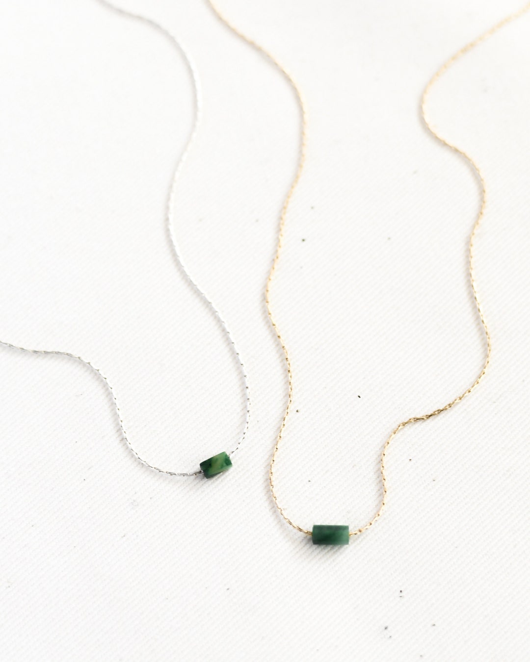 Tiny Jade Gemstone Bar Necklace Minimalist Gold, Silver Pendant