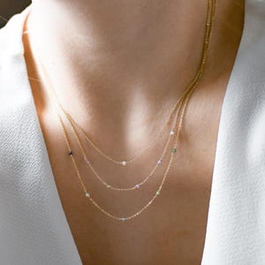 Dainty 14k Gold Birthstone Necklace: Minimalist Gemstone Chain