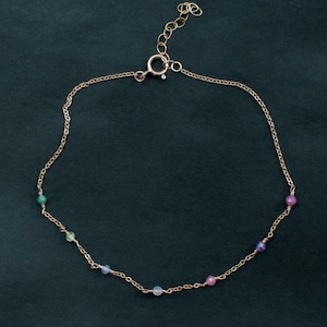 Dainty Multi Gemstone Beaded Bracelet: 14k Gold, Sterling Silver Chain