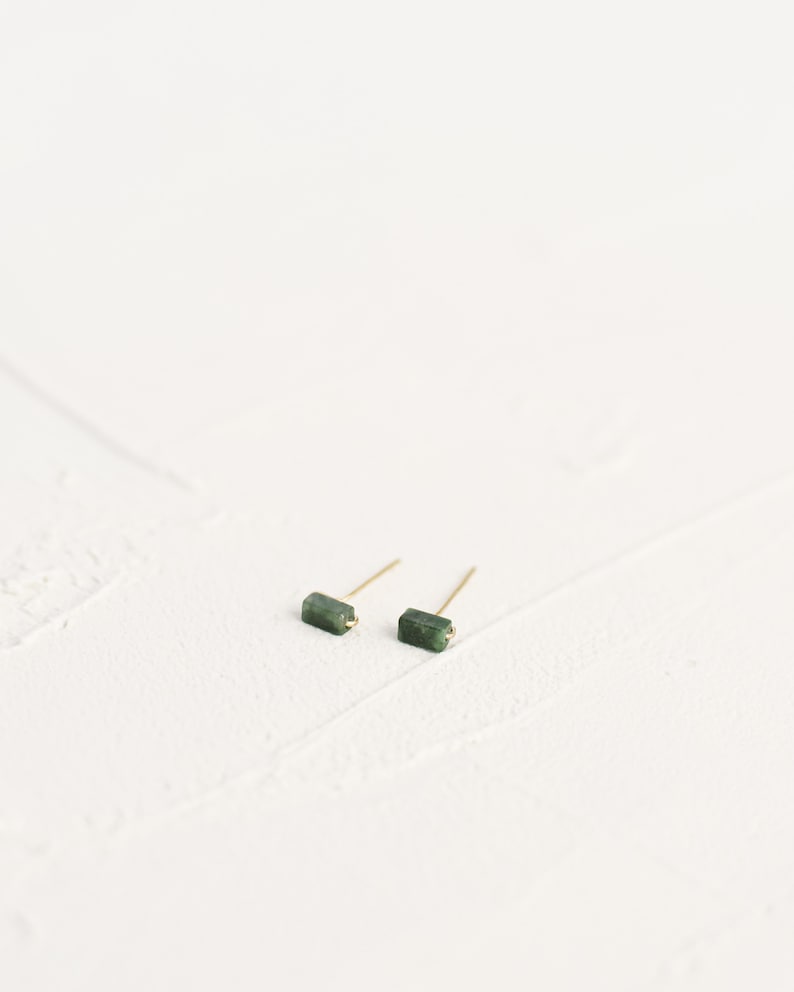 Mini Jade Bar Stud Earrings 14k Gold Jade Posts Gemstone Bar Earrings Gold Filled, Sterling Minimalist Earring image 6