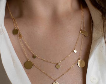 14K Gold Filled Coin Medallion Pendant Necklace - Sterling Silver Disc Charm