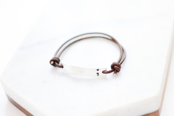 SEMICOLON keep going inspirational motivational leather bracelet unisex adjustable personalized bracelet for women