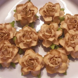 10 Papierblumen (Größe 1 ") Maulbeerbaumpapier Handwerk Hochzeit, Hochzeit, Blumensträuße und Handwerk, braun beige Papierrosen."