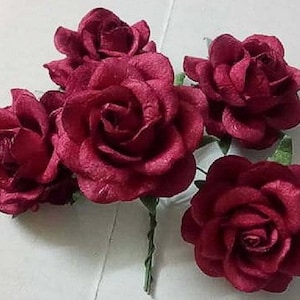 10 Paper Flowers (Size 2&quot;) Mulberry Paper Craft flower, Paper flower craft wedding, Wedding, Bouquets, Burgundy, Paper Roses.