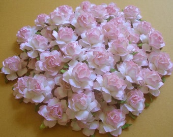 25 Paper Flowers (Size 1.5") Mulberry Paper Craft flower, Paper flower craft wedding, Wedding, Bouquets, Pink edges Paper Roses.