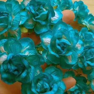 10 fleurs en papier (taille 2 pouces) Fleur artisanale en papier mûrier, fleurs en papier artisanales pour mariage, mariage, bouquets, bords turquoise, roses en papier.