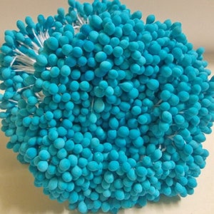 2000 cabezas, 1000 piezas (tamaño largo 6 cm), forma redonda: estambre artificial, carpelo, estambres de flores de sombrerería turquesa.