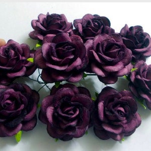 10 papieren bloemen (maat 2") Mulberry Paper Craft bloem, papieren bloem ambachtelijke bruiloft, bruiloft, boeketten, pruimpaarse papieren rozen.