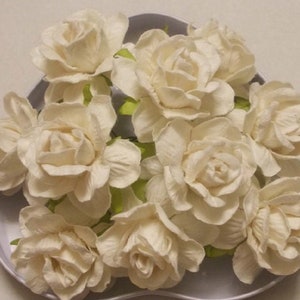 10 flores de papel (tamanho 2"), flores artesanais de papel de amoreira, flores de papel para casamento, casamento, buquês, rosas de papel branco.