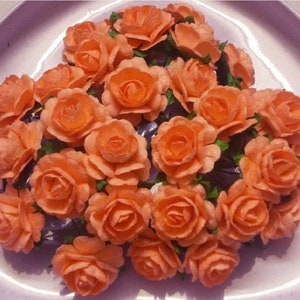30 Papierblumen (Größe 16,5 cm) Maulbeerbaum Papier Handwerk Blume, Mini Rosen, Hochzeit, Papierblume Handwerk Hochzeit, Koralle orange Papierrosen.
