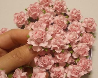 25 Light Pink Mulberry Paper Roses: 1" Craft Flowers
