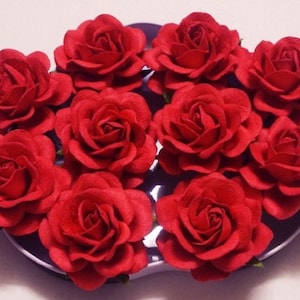10 papieren bloemen (maat 2") Mulberry Paper Craft bloem, papieren bloem ambachtelijke bruiloft, bruiloft, boeketten, rood, papieren rozen.