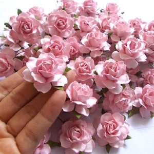10 papieren bloemen (maat 1,5") Mulberry Paper Craft bloem, papieren bloem ambachtelijke bruiloft, bruiloft, boeketten, lichtroze papieren rozen.