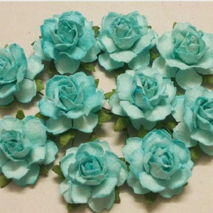10 Papierblumen (Größe 2,5 cm) Maulbeerbaum Papier Handwerk Blume, Papierblume Handwerk Hochzeit, Hochzeit, Blumensträuße und Kunsthandwerk, Aqua Blue Papier Rosen.
