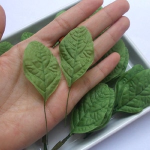 50 Big Leaf (Size 1.25&quot;x2&quot;) Fabric Craft Leaves, Leaf Satin, Fabric Craft Flower, Green Leaf.