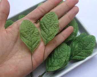 50 Green Satin Fabric Leaves: Craft Flower Bouquet Supplies (1.25"x2")
