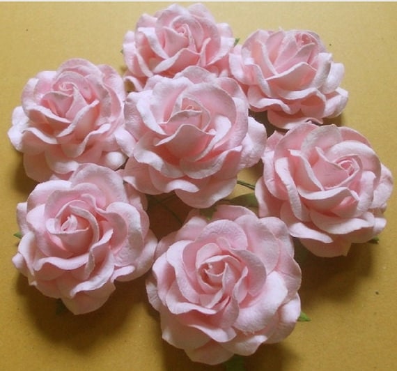6 Light Pink Mulberry Paper Roses (2.5") Craft Flowers