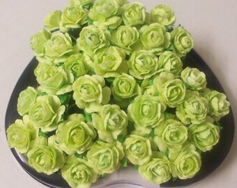 30 Paper Flowers (Size 0.75") Mulberry Paper Craft flower, Mini Roses, Wedding, Paper flower craft wedding, Light green Paper Roses.