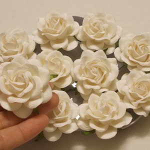 10 Paper Flowers Size 2 Mulberry Paper Craft flower, Paper flower craft wedding, Wedding, Bouquets, White Paper Roses. image 1