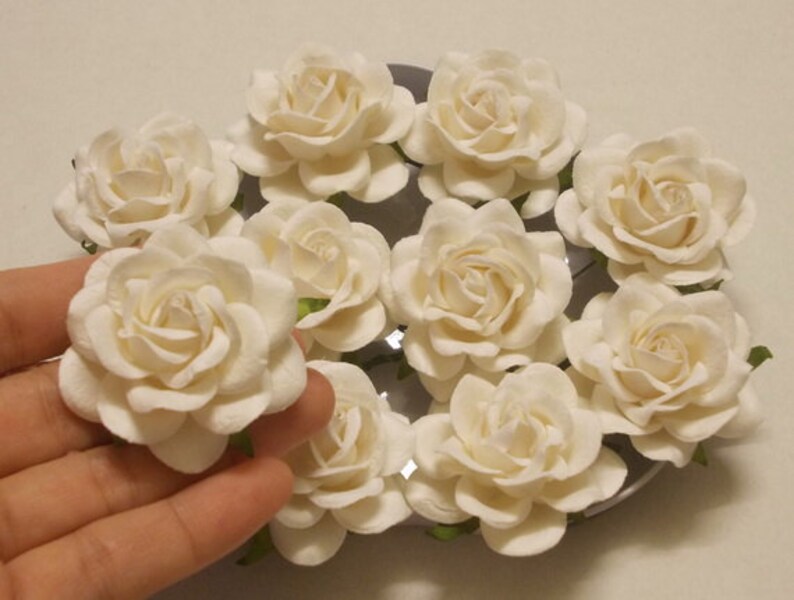 10 Paper Flowers Size 2 Mulberry Paper Craft flower, Paper flower craft wedding, Wedding, Bouquets, White Paper Roses. image 1