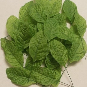 100 Small Leaf (Size 1&quot;x1.5&quot;) Fabric Craft Leaves, Leaf Satin, Fabric Craft Flower, Green Leaf.