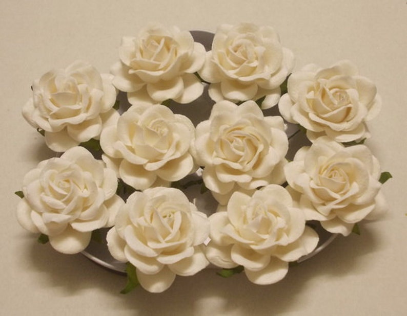 10 Paper Flowers Size 2 Mulberry Paper Craft flower, Paper flower craft wedding, Wedding, Bouquets, White Paper Roses. image 2